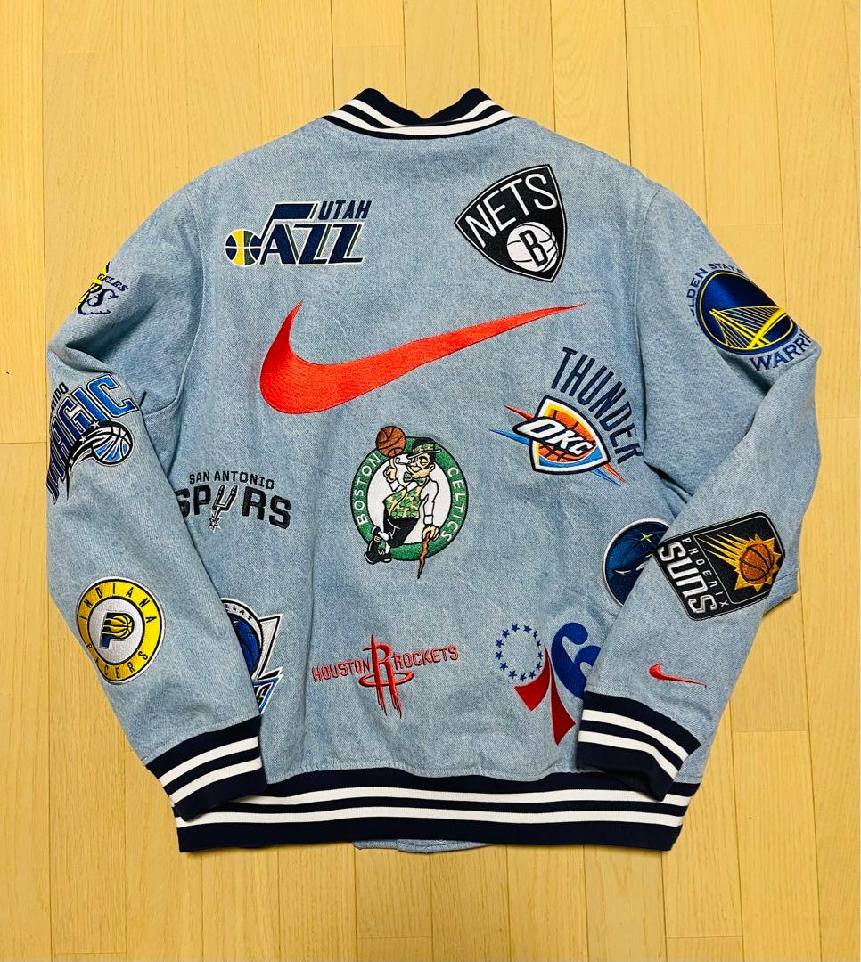 『希少』supreme ナイキ　NBA トリプルコラボ　スタジャン　デニム素材