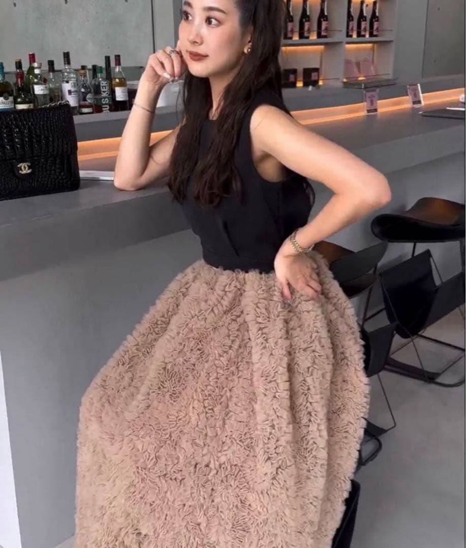 ANDRESD mocomoco set up dress　ベージュブラック