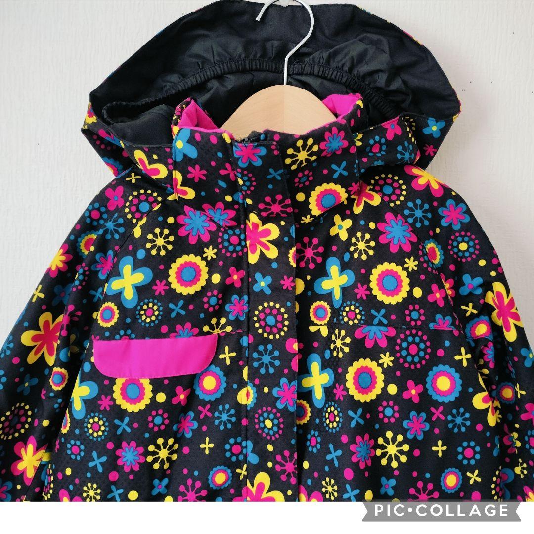 【美品】Phenix 女の子 スキーウェア 140 130調節 黒 花柄 上下