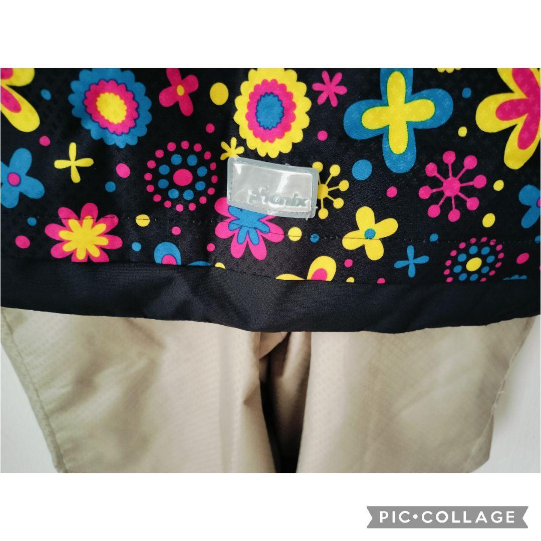 【美品】Phenix 女の子 スキーウェア 140 130調節 黒 花柄 上下