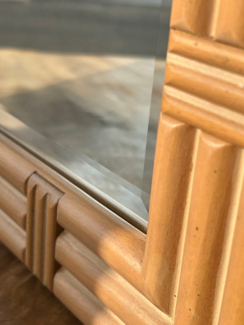 カリモク　壁掛け鏡　ウォールミラー　木枠　昭和レトロ　モダン　ヴィンテージ　木製