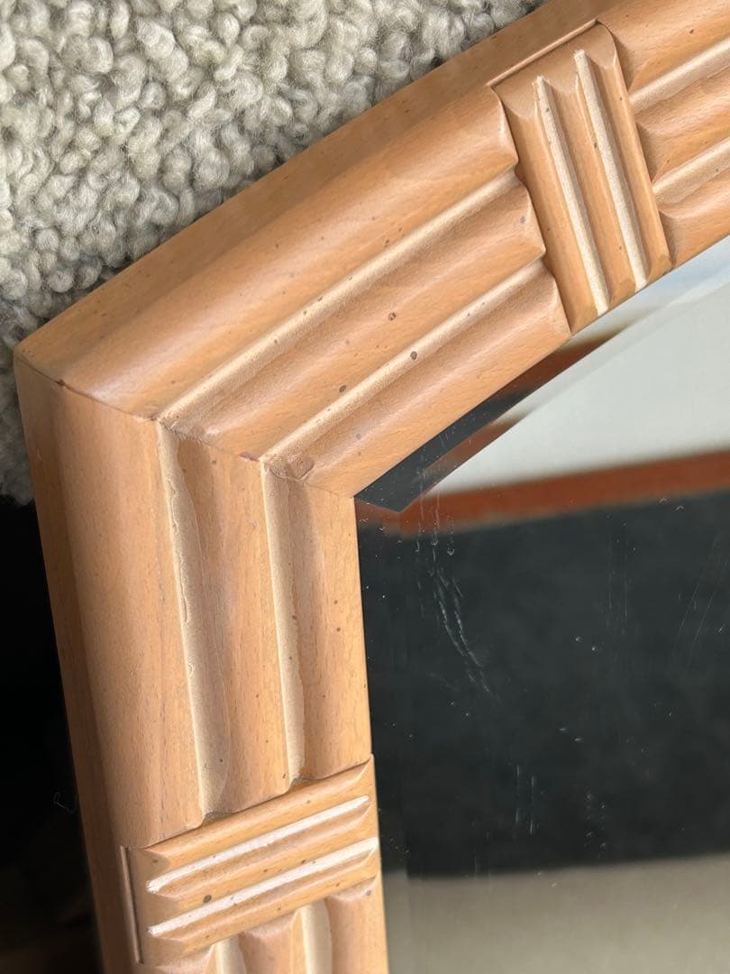 カリモク　壁掛け鏡　ウォールミラー　木枠　昭和レトロ　モダン　ヴィンテージ　木製