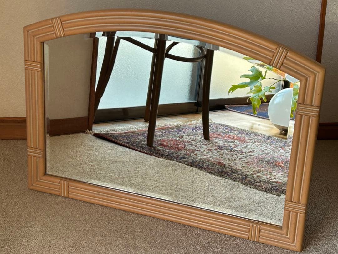 カリモク　壁掛け鏡　ウォールミラー　木枠　昭和レトロ　モダン　ヴィンテージ　木製