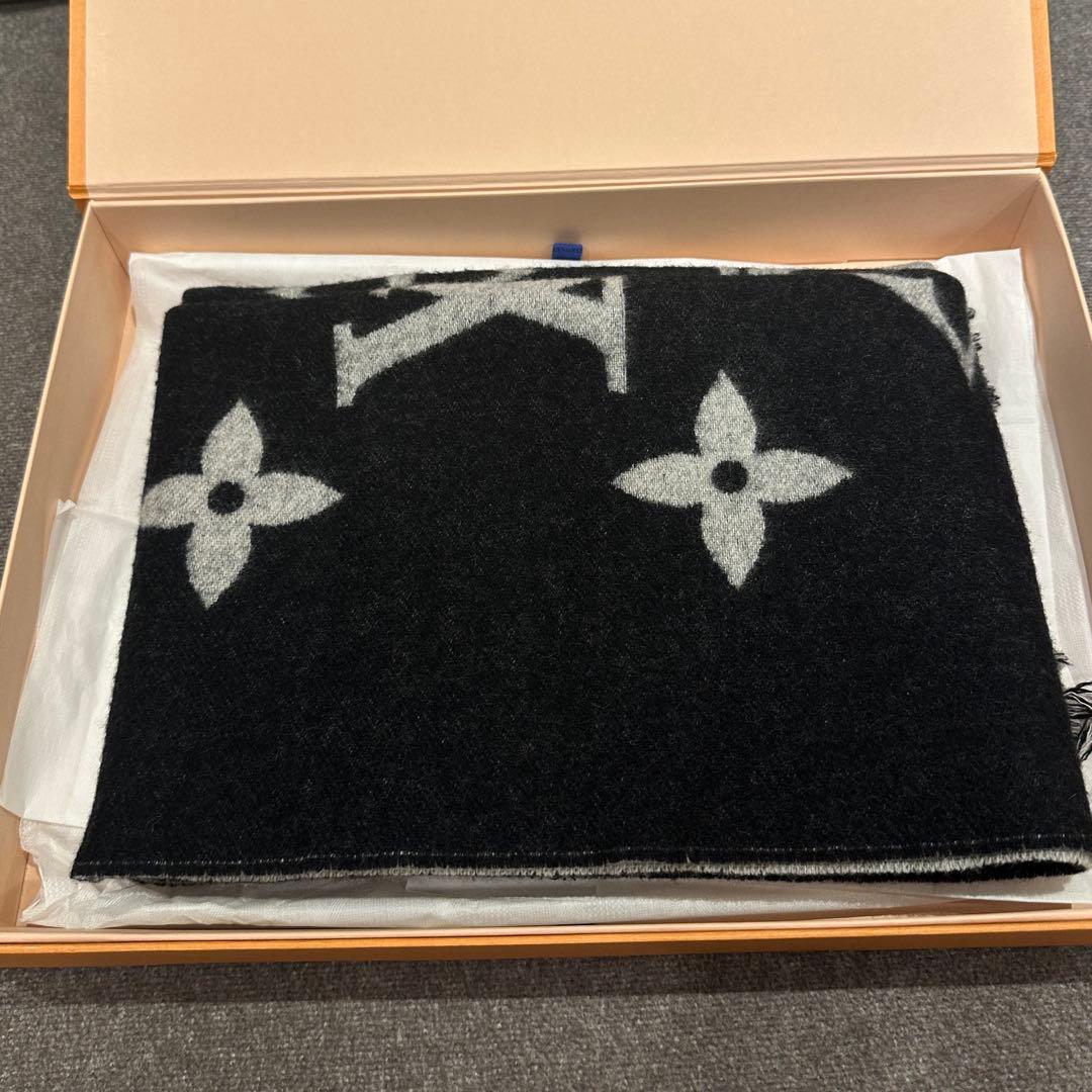 LOUIS VUITTON カシミヤマフラー ブラック/グレー