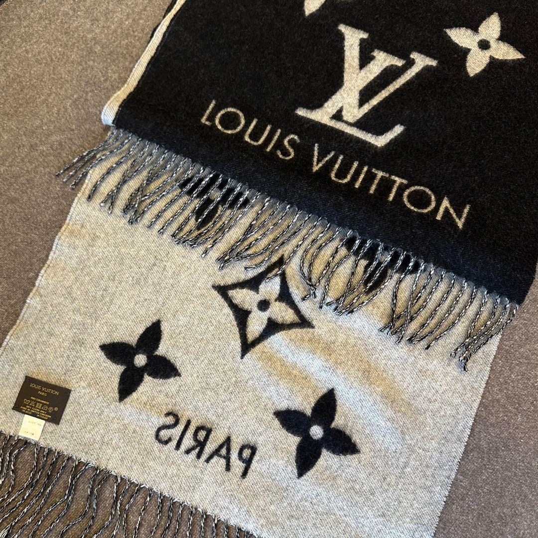 LOUIS VUITTON カシミヤマフラー ブラック/グレー