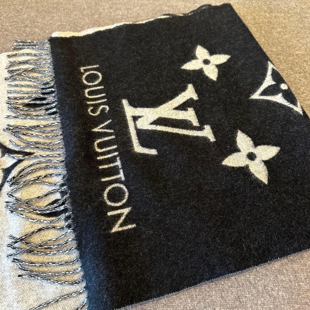 LOUIS VUITTON カシミヤマフラー ブラック/グレー