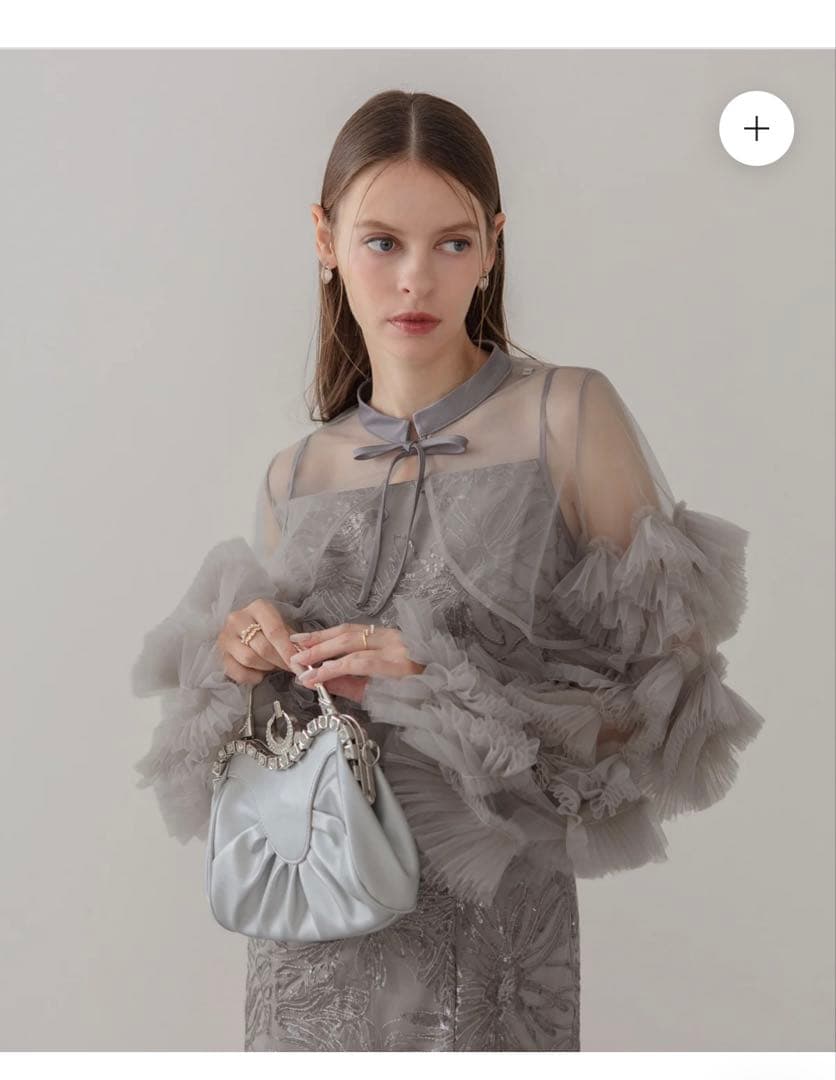 グレー シフォン シースドレス フリル袖