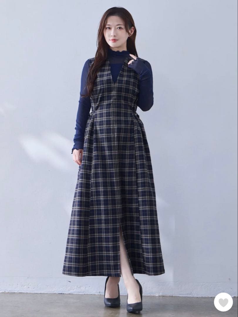 overE ポリニージャンパースカート ネイビーチェック U65サイズ