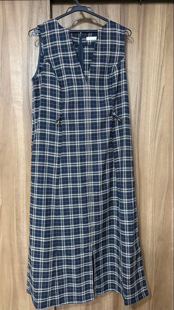 overE ポリニージャンパースカート ネイビーチェック U65サイズ