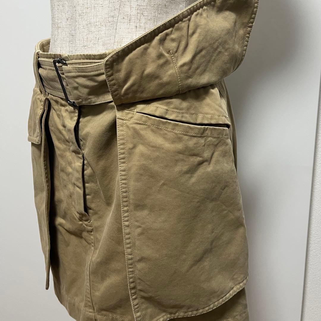 ベージュ コットン混紡 ミニスカート ポケット付き