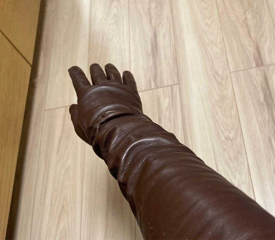 gloves イタリア製 レザーロンググローブ ブラウン サイズ7 裏地シルク