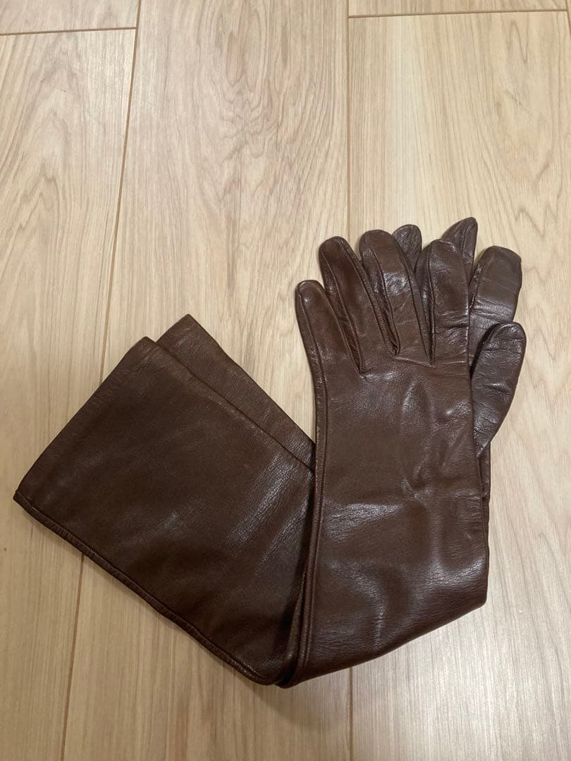 gloves イタリア製 レザーロンググローブ ブラウン サイズ7 裏地シルク
