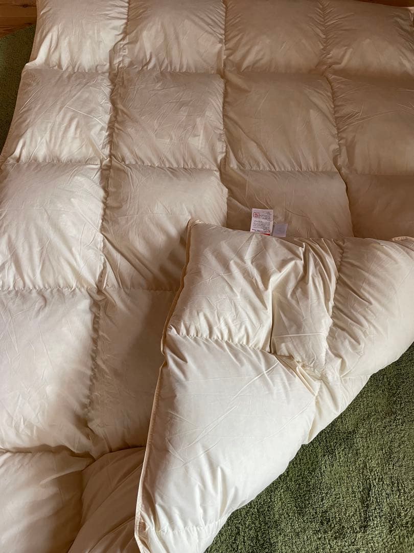 【イーババ】エコダウン　羽毛布団　2枚　日本製　片面フランネル掛カバー2枚