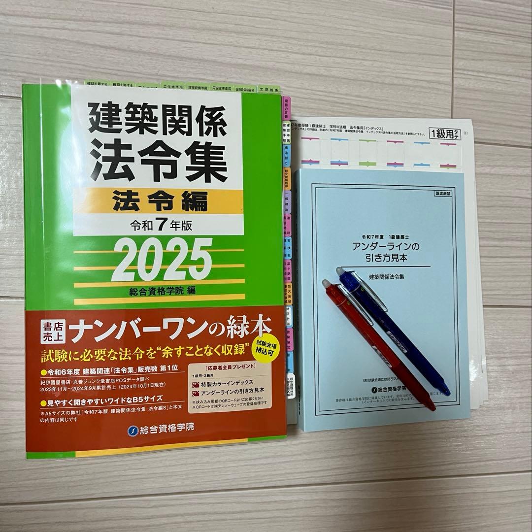 【限定特価】一級建築士　2025年版 法令集 （線引済み・INDEX貼付け済み）