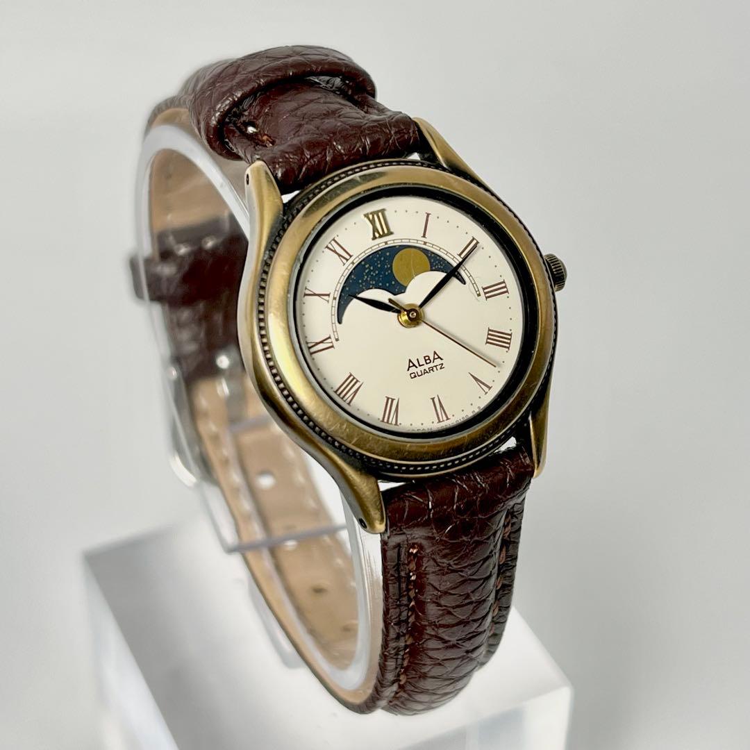 【新品電池/稼働】セイコー アルバ ムーンフェイズ クォーツ 腕時計 新品ベルト