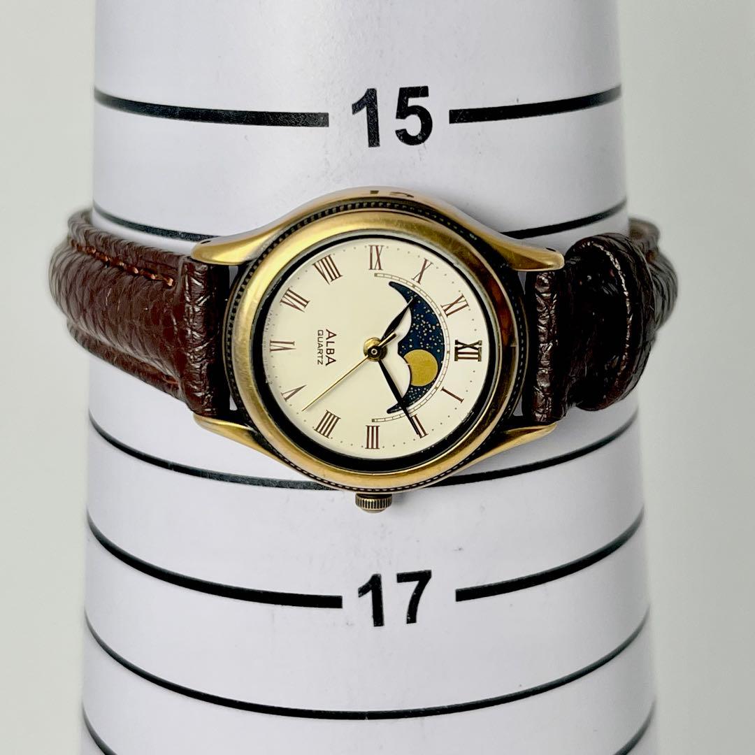 【新品電池/稼働】セイコー アルバ ムーンフェイズ クォーツ 腕時計 新品ベルト