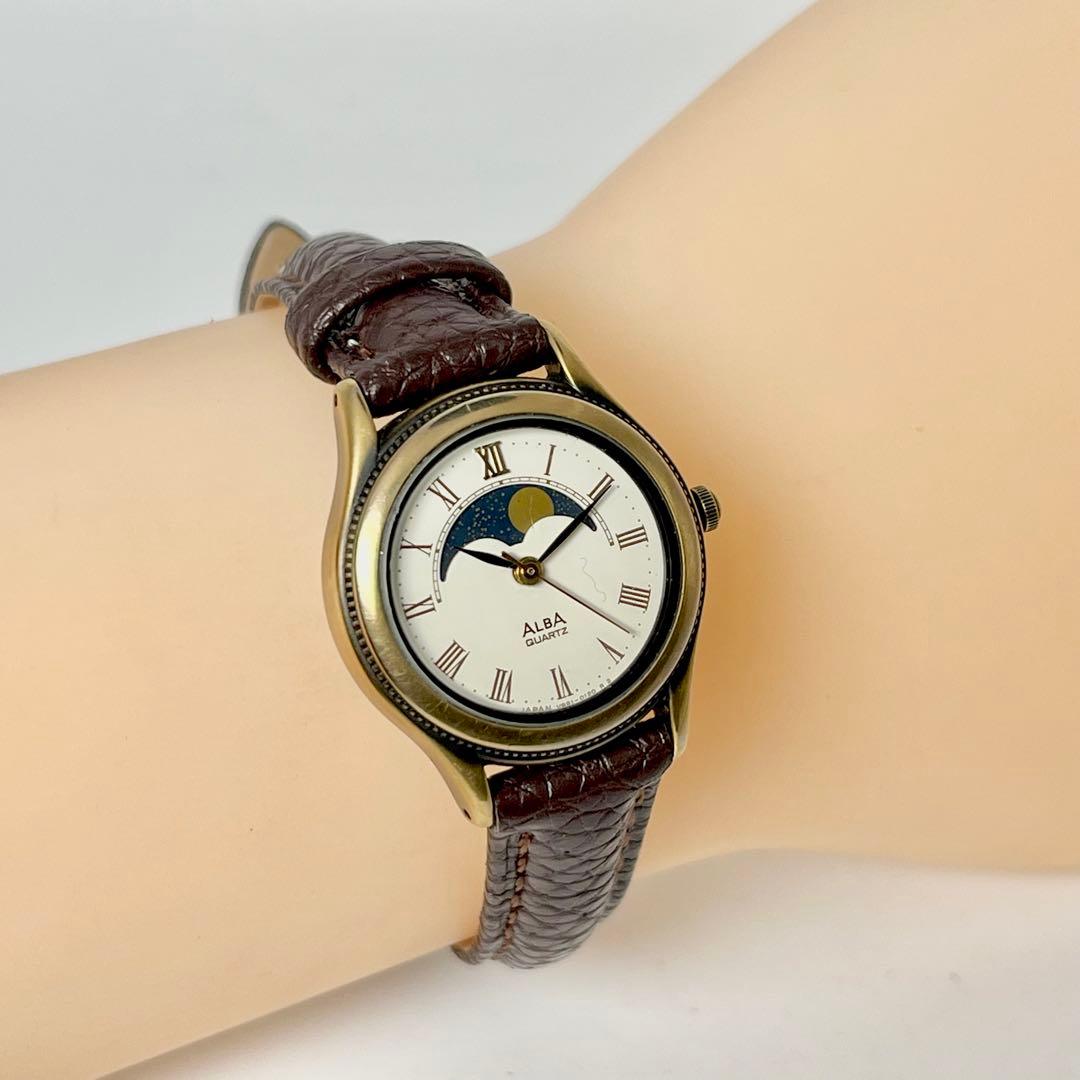 【新品電池/稼働】セイコー アルバ ムーンフェイズ クォーツ 腕時計 新品ベルト