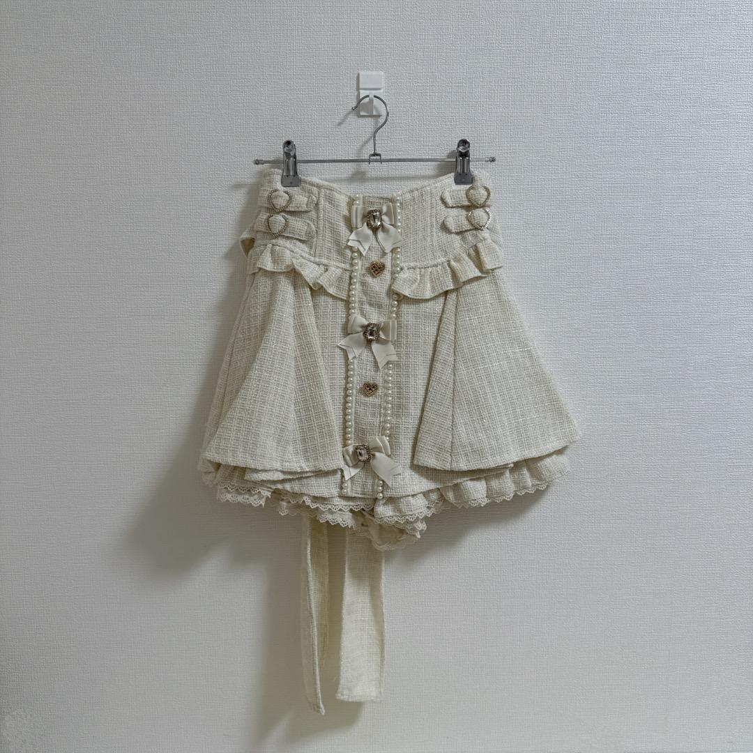 LIZLISA リズリサ　ツイードサスペンダー付スカパン ホワイト　白