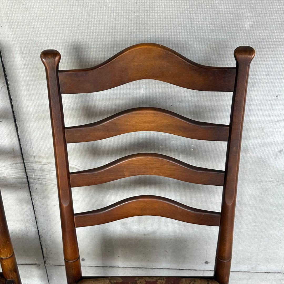 飛騨産業 キツツキ マーク｜ 花柄座面 ラダーバックチェア ｜ 昭和レトロ家具②