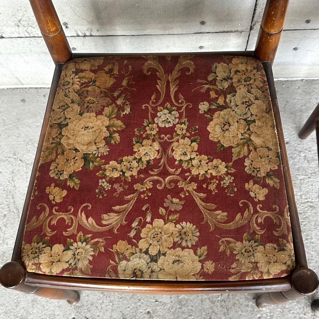 飛騨産業 キツツキ マーク｜ 花柄座面 ラダーバックチェア ｜ 昭和レトロ家具②