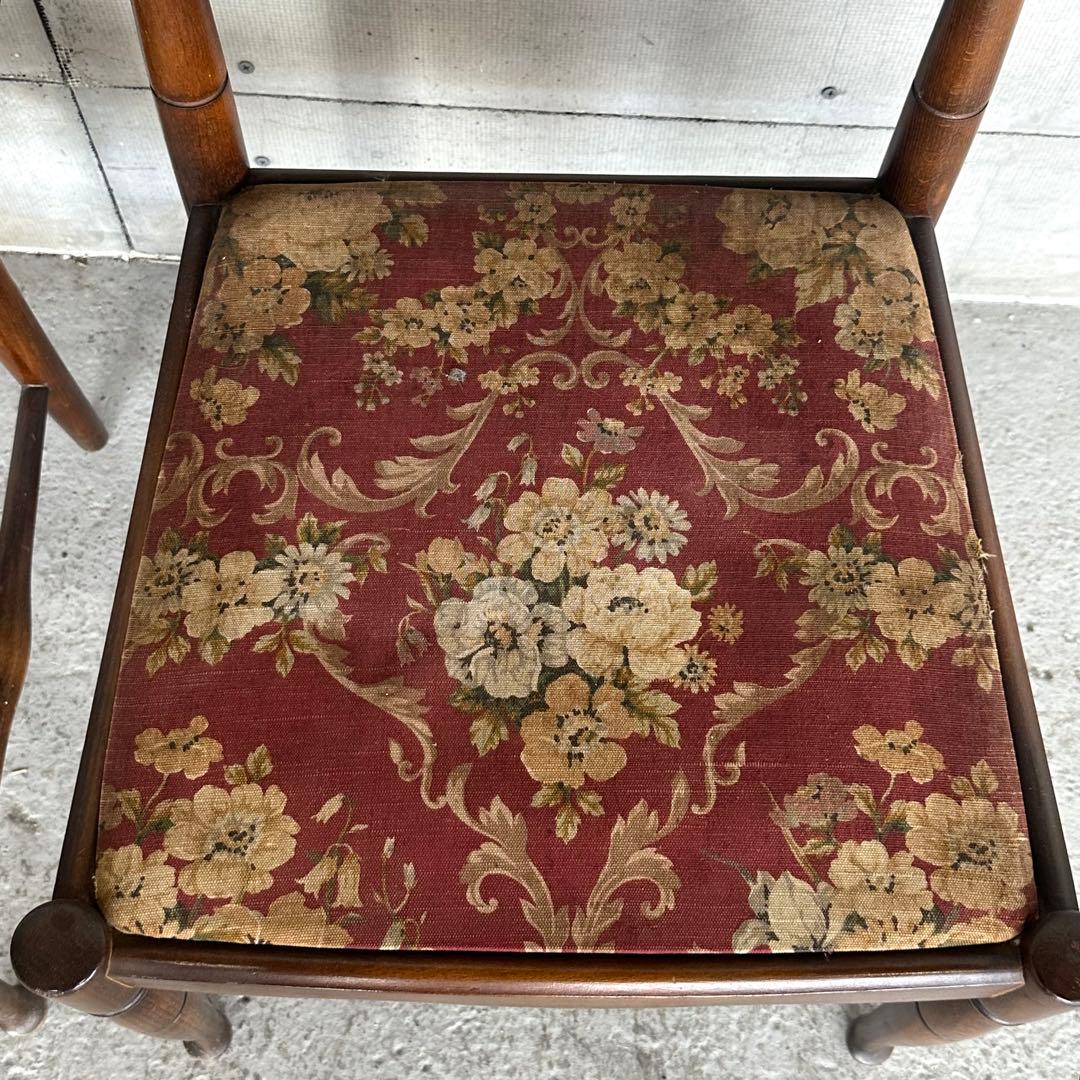 飛騨産業 キツツキ マーク｜ 花柄座面 ラダーバックチェア ｜ 昭和レトロ家具②