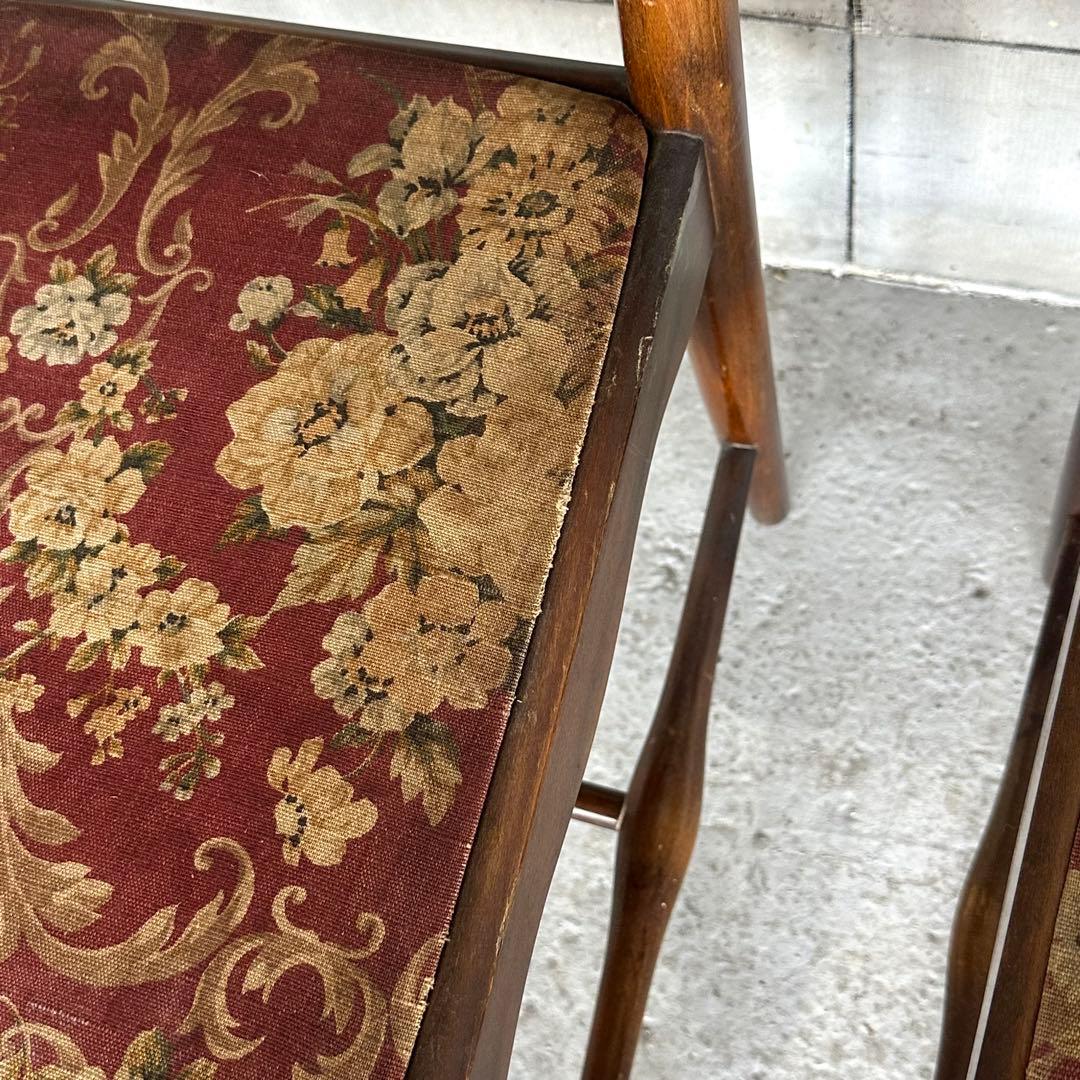 飛騨産業 キツツキ マーク｜ 花柄座面 ラダーバックチェア ｜ 昭和レトロ家具②