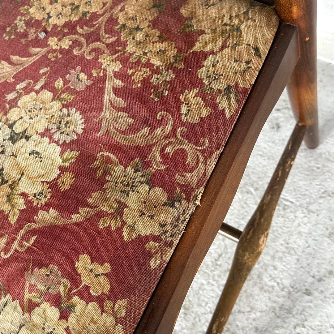 飛騨産業 キツツキ マーク｜ 花柄座面 ラダーバックチェア ｜ 昭和レトロ家具②