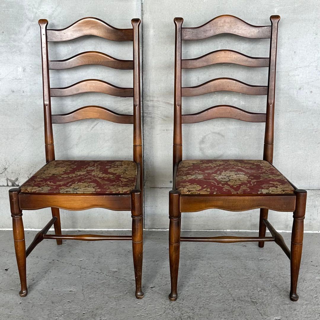 飛騨産業 キツツキ マーク｜ 花柄座面 ラダーバックチェア ｜ 昭和レトロ家具②