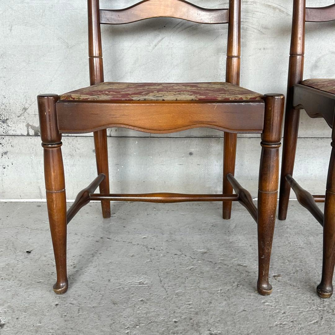 飛騨産業 キツツキ マーク｜ 花柄座面 ラダーバックチェア ｜ 昭和レトロ家具②