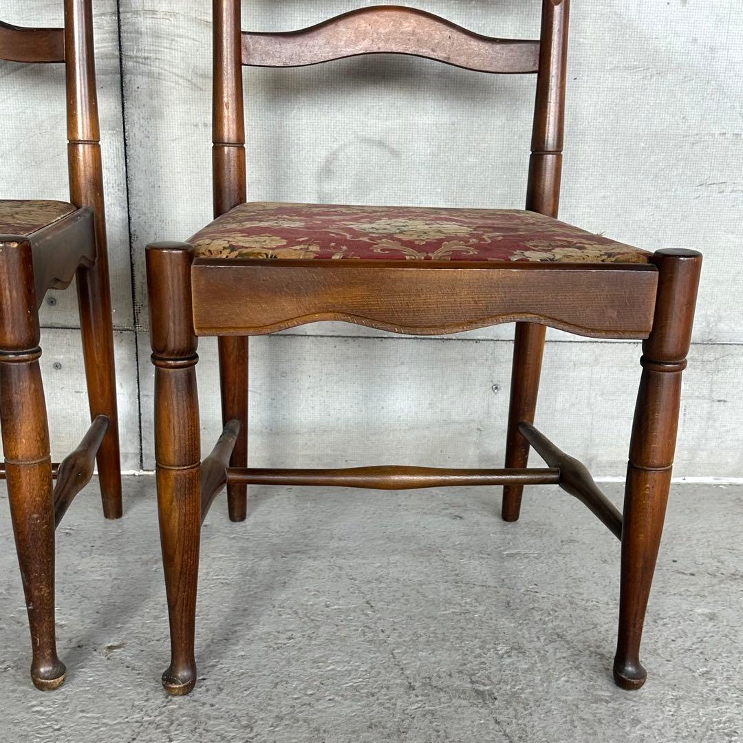 飛騨産業 キツツキ マーク｜ 花柄座面 ラダーバックチェア ｜ 昭和レトロ家具②