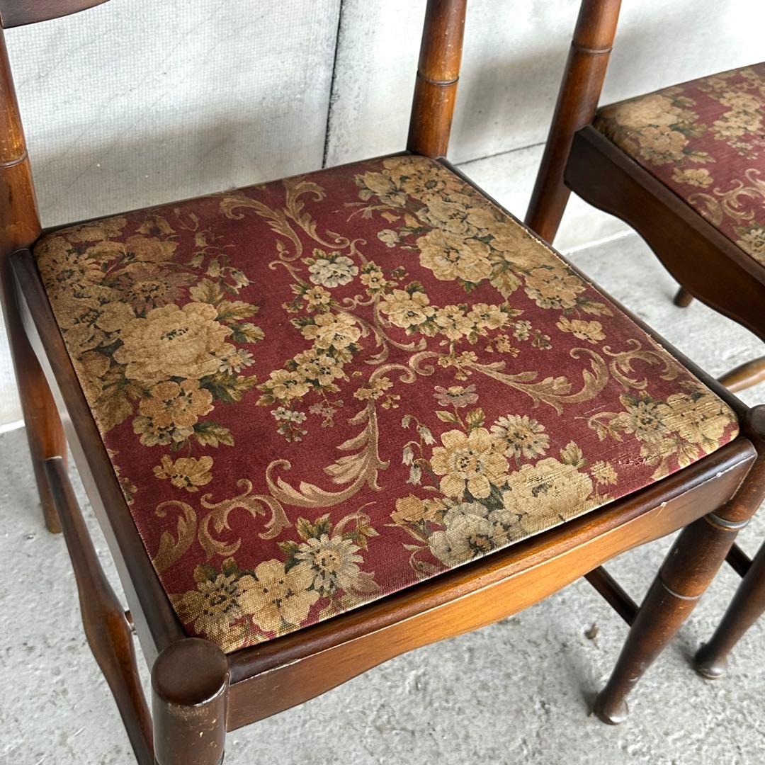 飛騨産業 キツツキ マーク｜ 花柄座面 ラダーバックチェア ｜ 昭和レトロ家具②
