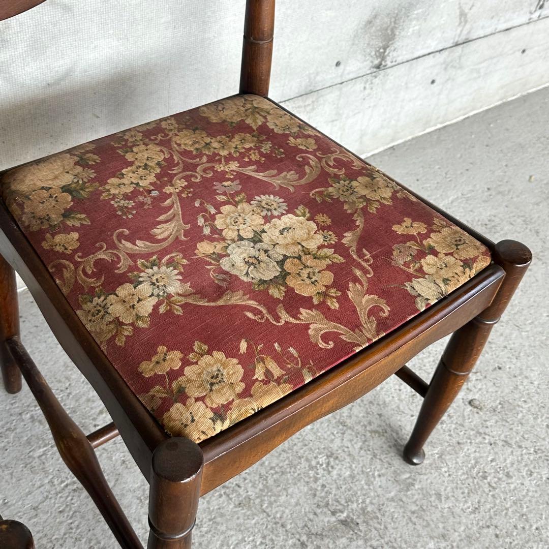 飛騨産業 キツツキ マーク｜ 花柄座面 ラダーバックチェア ｜ 昭和レトロ家具②