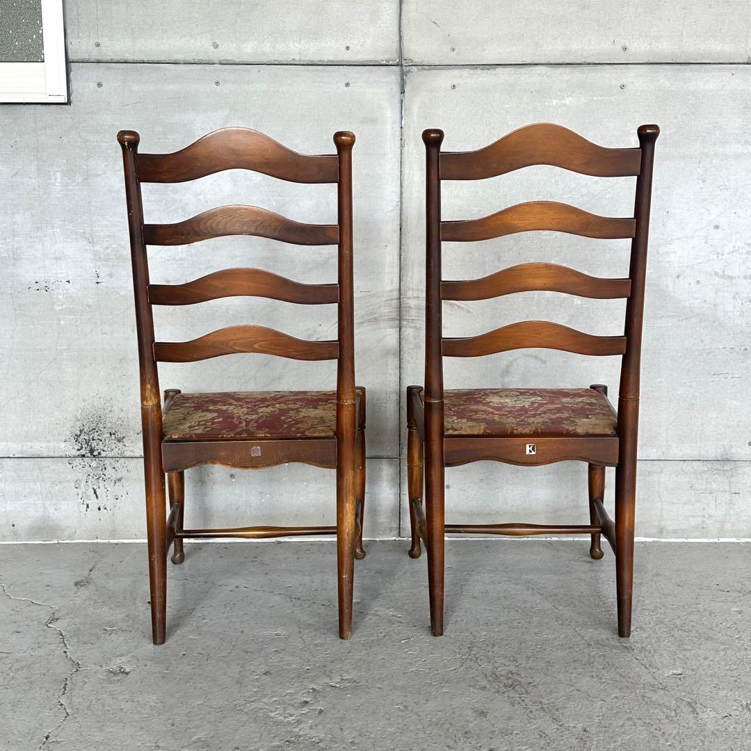 飛騨産業 キツツキ マーク｜ 花柄座面 ラダーバックチェア ｜ 昭和レトロ家具②