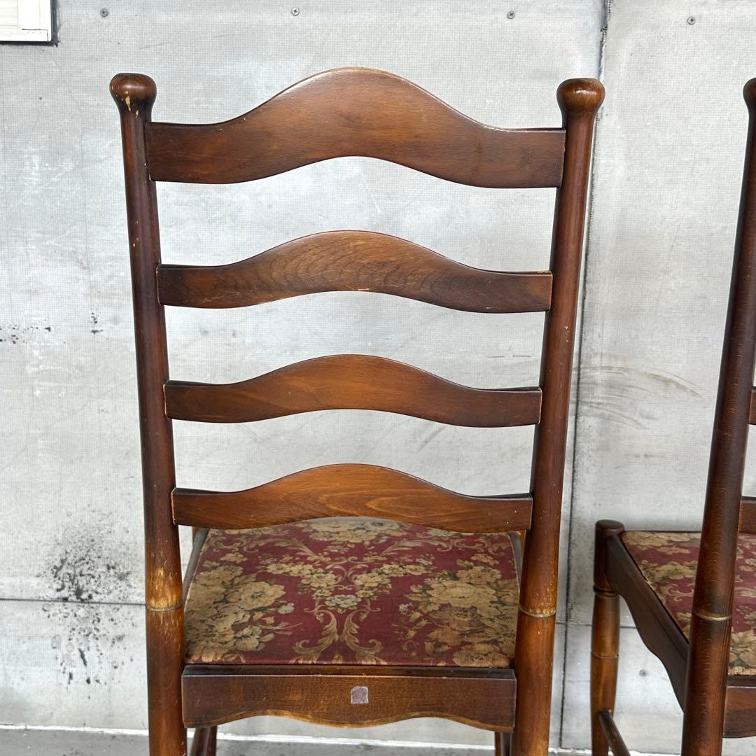 飛騨産業 キツツキ マーク｜ 花柄座面 ラダーバックチェア ｜ 昭和レトロ家具②