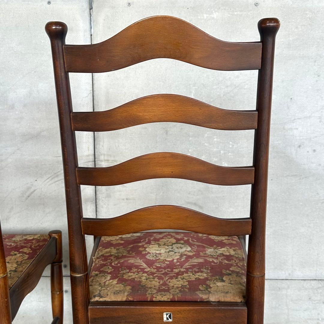 飛騨産業 キツツキ マーク｜ 花柄座面 ラダーバックチェア ｜ 昭和レトロ家具②