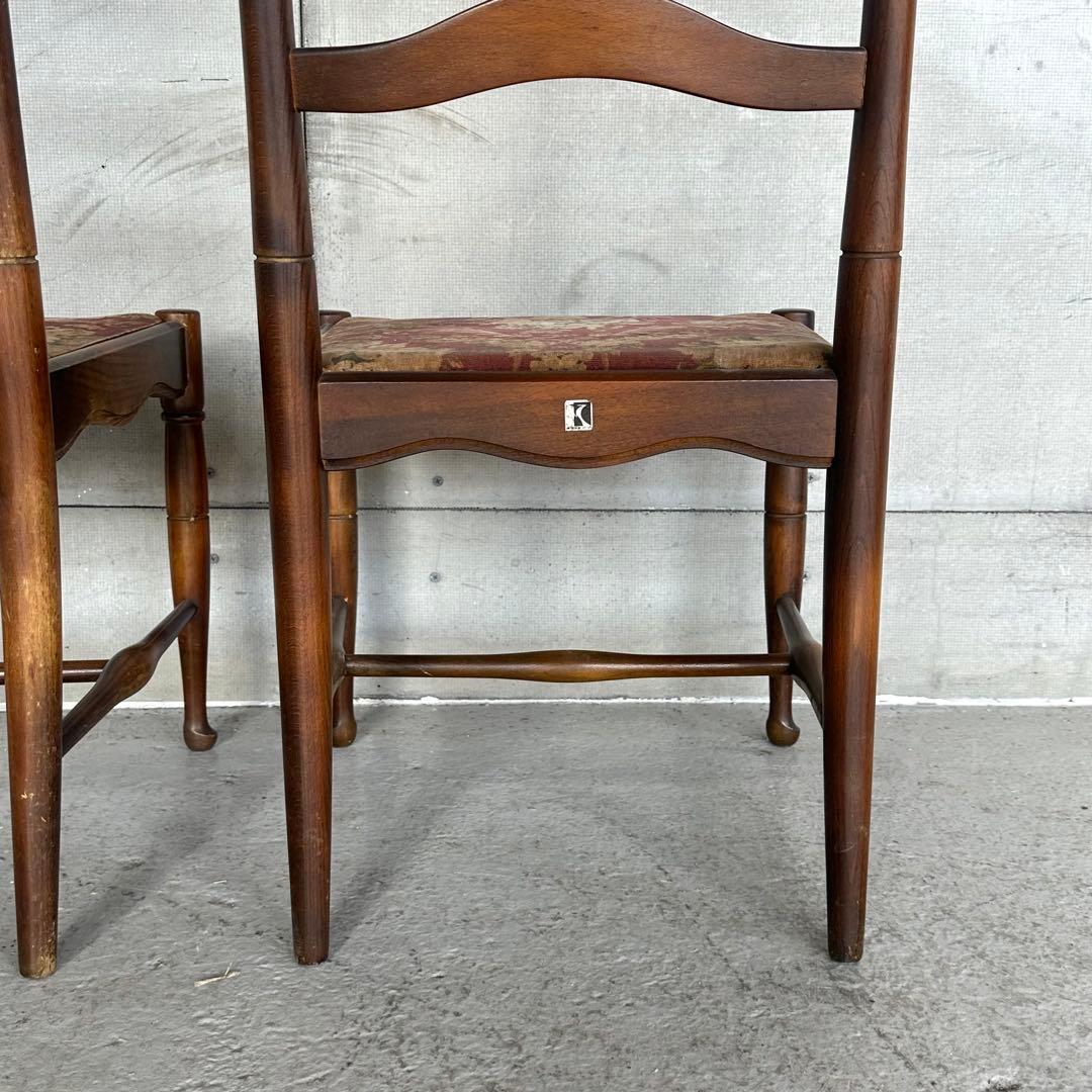 飛騨産業 キツツキ マーク｜ 花柄座面 ラダーバックチェア ｜ 昭和レトロ家具②