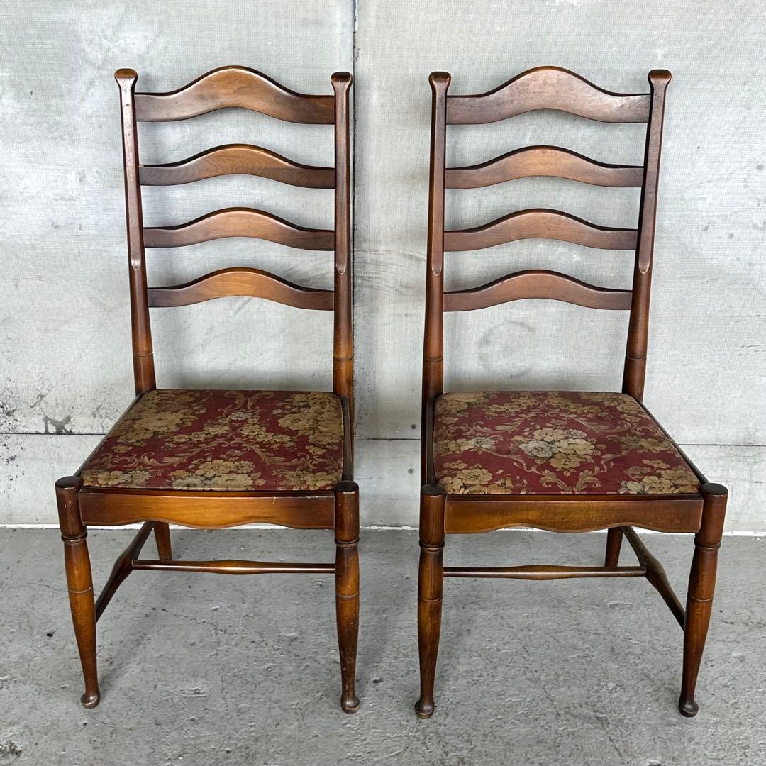 飛騨産業 キツツキ マーク｜ 花柄座面 ラダーバックチェア ｜ 昭和レトロ家具②