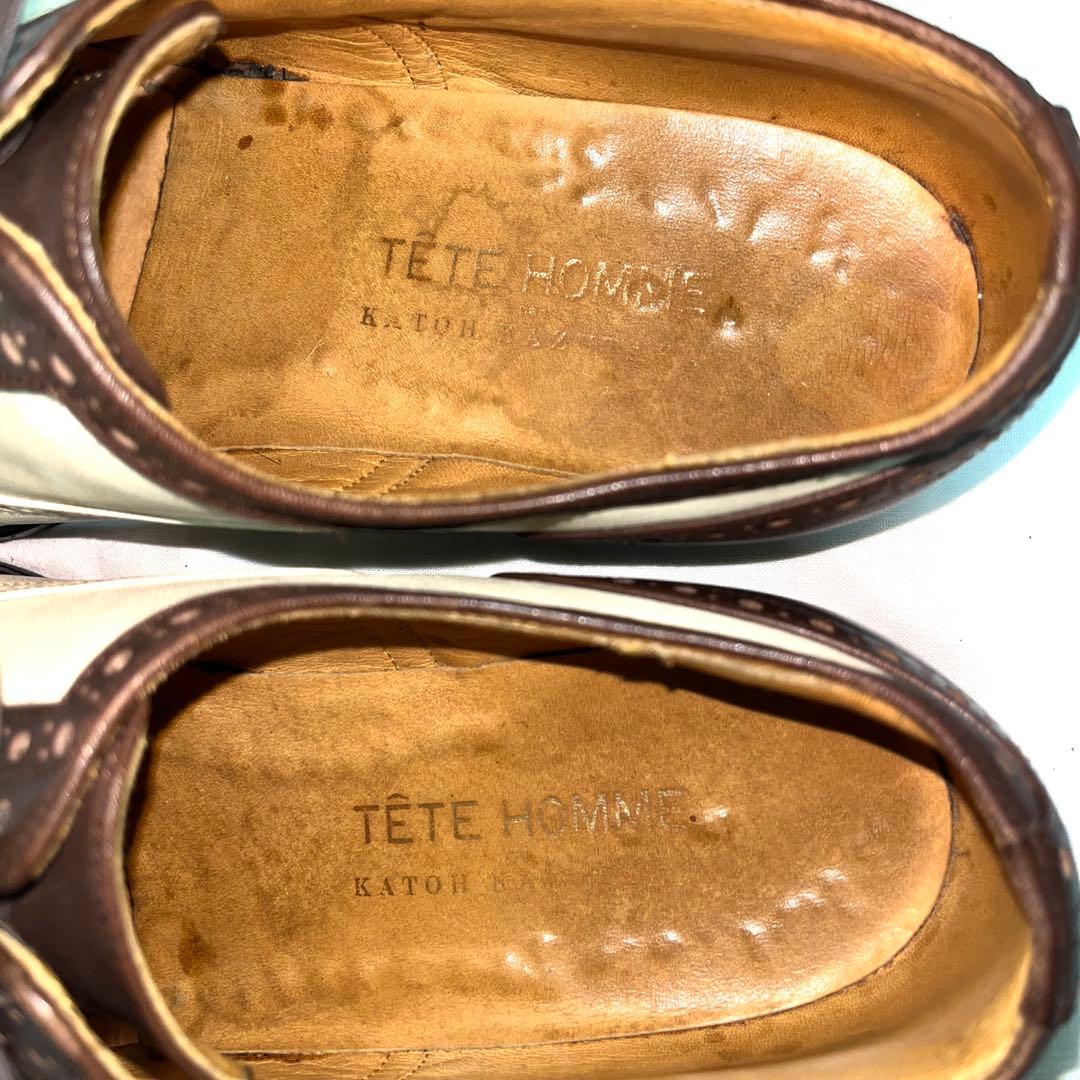 ★TETE HOMME テットオム★コンビレザー★バイカラー★S(25cm)★