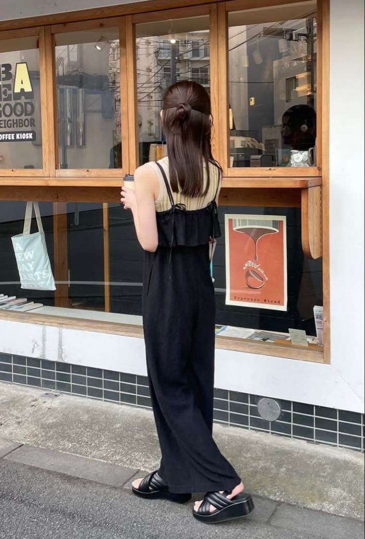 hinari 総レースキャミロンパース　ブラック