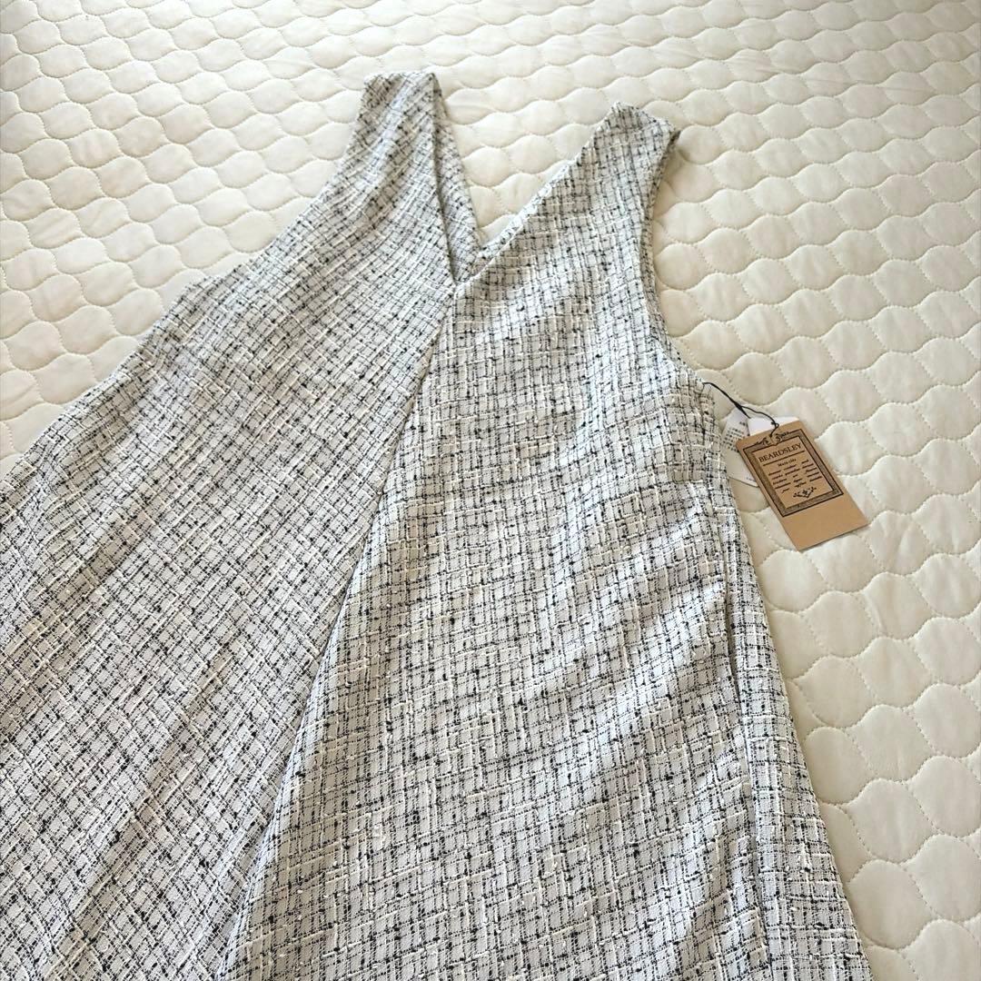 【新品タグ付】BEARDSLEY✴︎ツイードフレアワンピース　ホワイト サイズ1