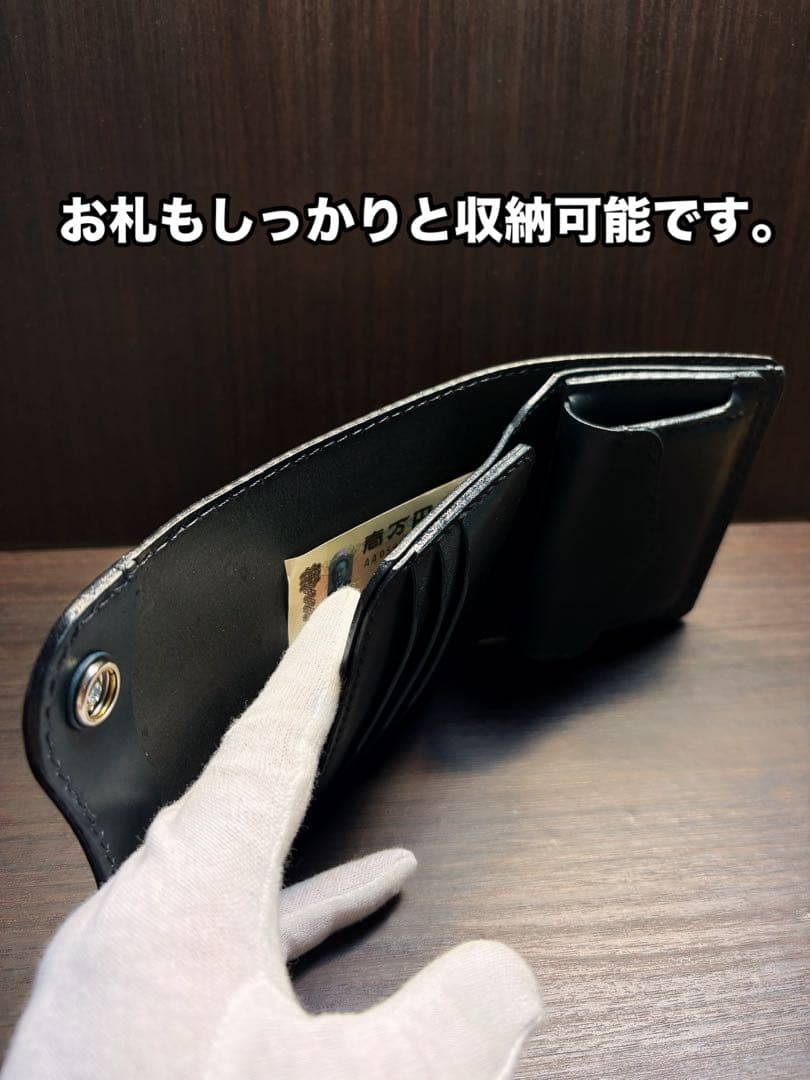 牛ヌメ革　ハンドメイド　折り財布(三つ折り財布)栃木レザー　メンズ　ライダース
