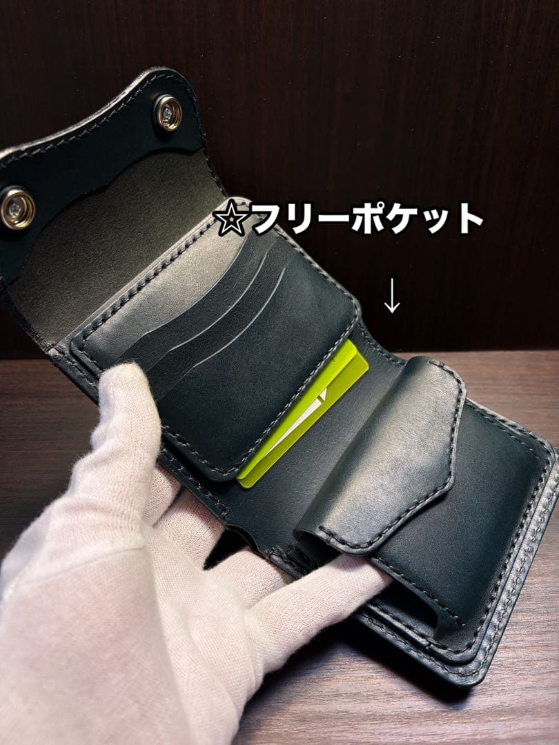牛ヌメ革　ハンドメイド　折り財布(三つ折り財布)栃木レザー　メンズ　ライダース