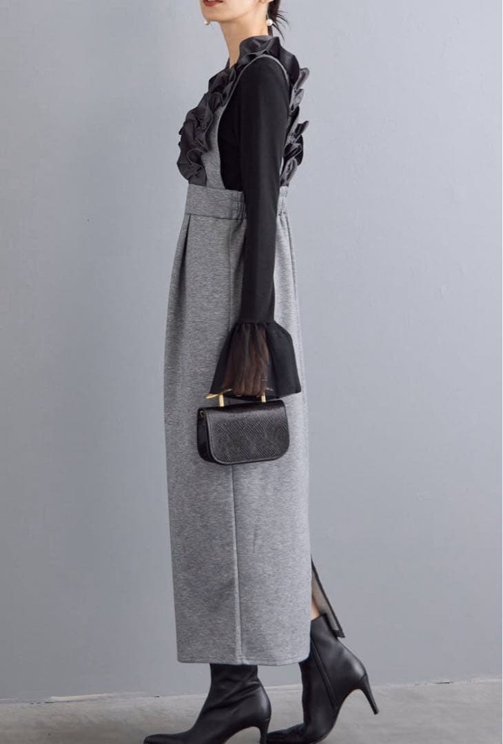 新品タグ付き シアーカフスリブニット+異素材フリルショルダージャンスカ セット