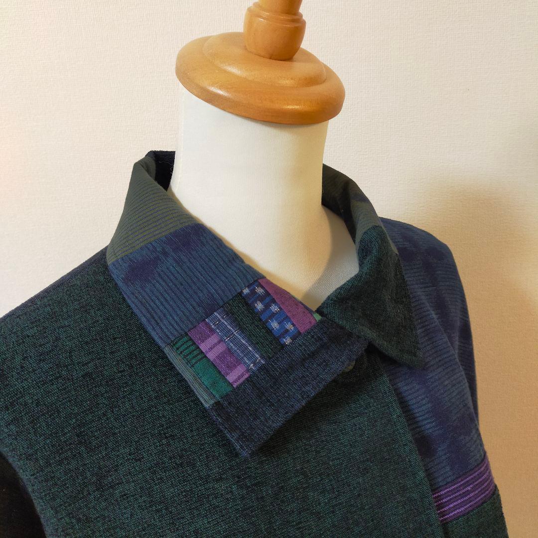 美品　儀右ヱ門　久留米絣ポンチョ　羽織物　ケープ