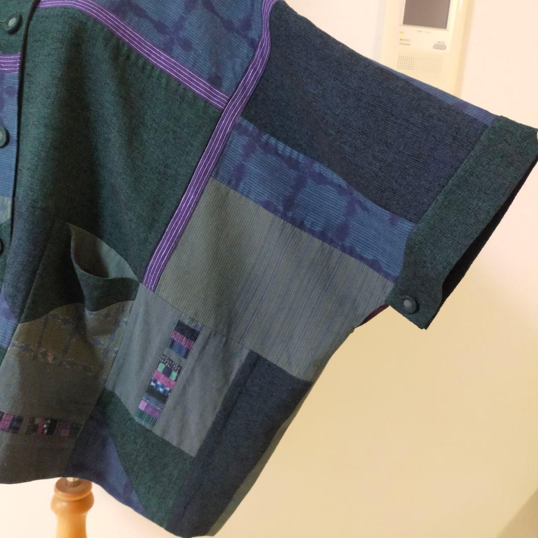 美品　儀右ヱ門　久留米絣ポンチョ　羽織物　ケープ