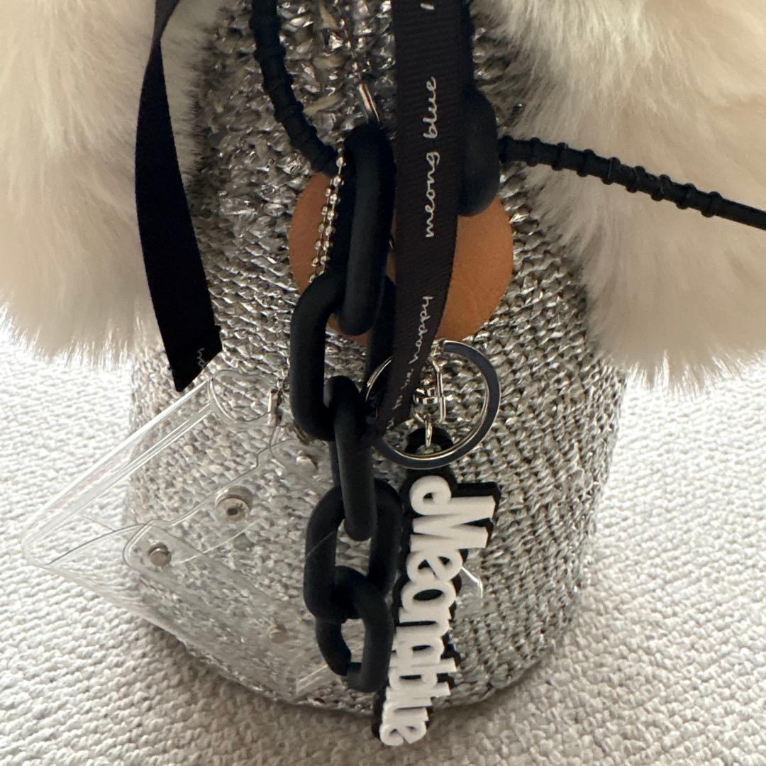 【美品】OVALKago-Bag Charm、ファー付きワンハンドルカゴバッグ