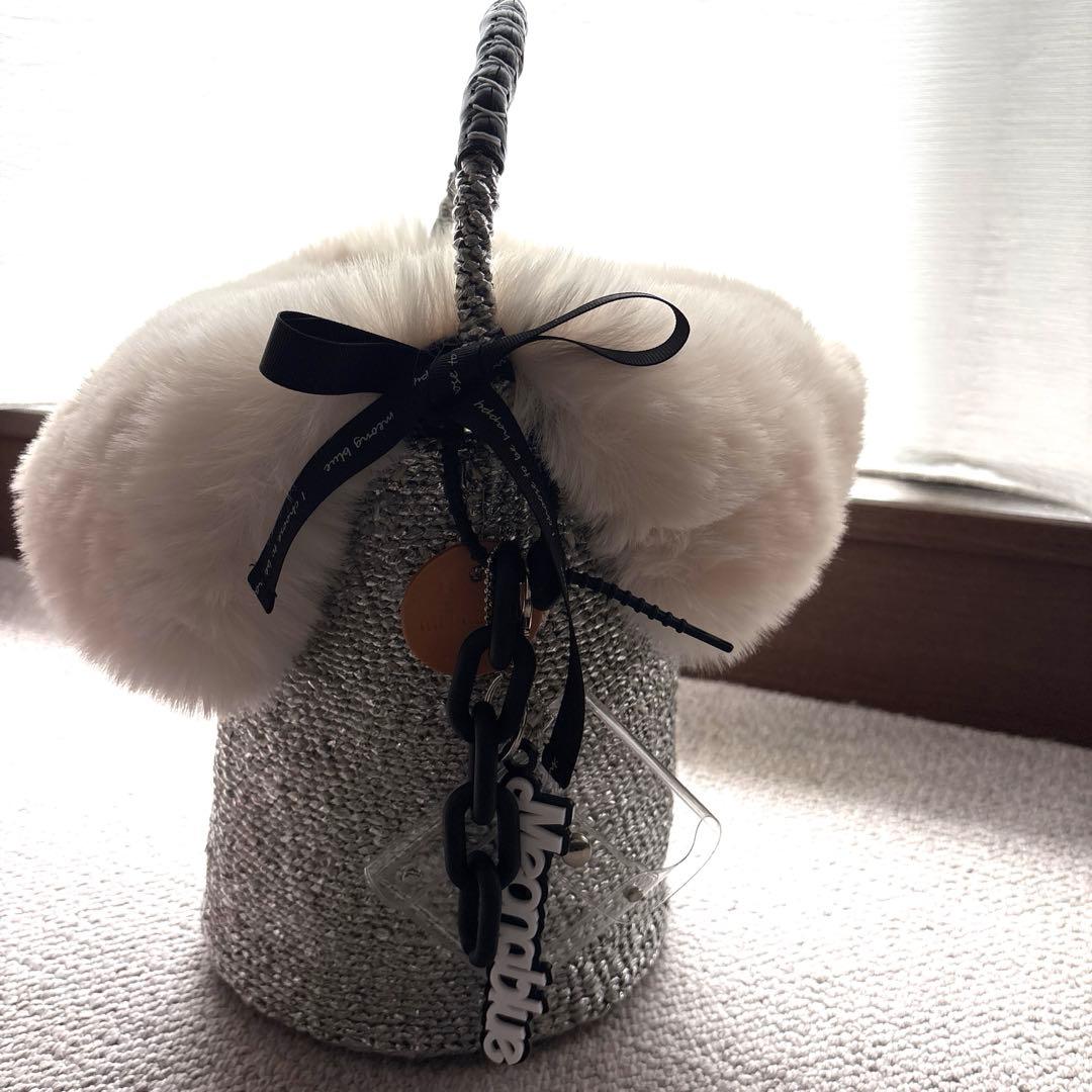 【美品】OVALKago-Bag Charm、ファー付きワンハンドルカゴバッグ