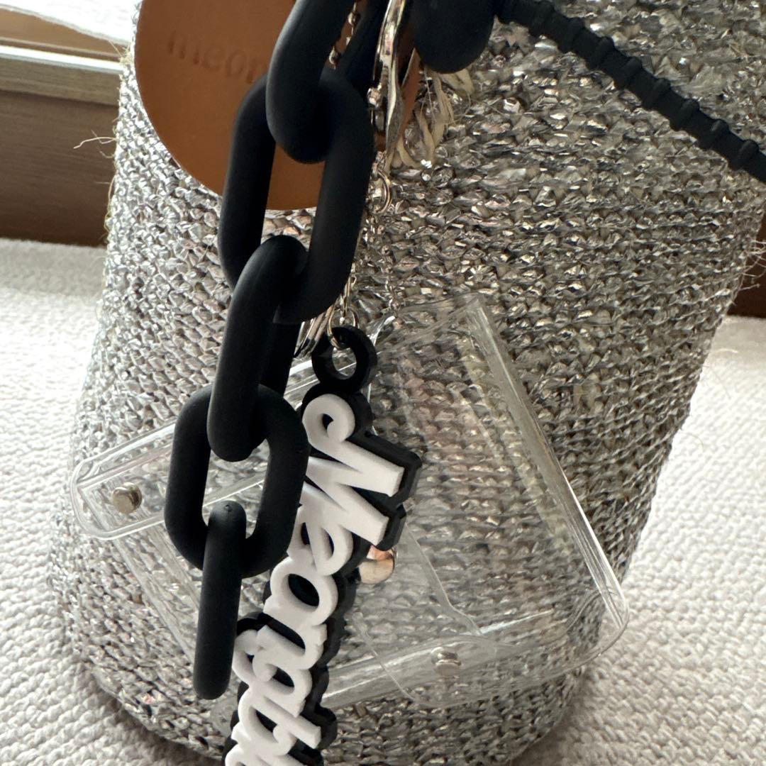 【美品】OVALKago-Bag Charm、ファー付きワンハンドルカゴバッグ