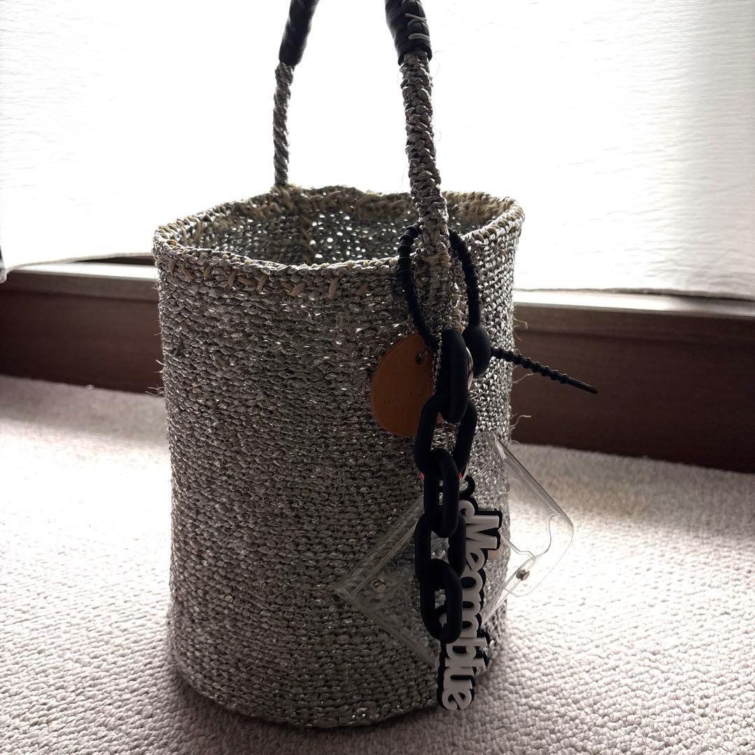 【美品】OVALKago-Bag Charm、ファー付きワンハンドルカゴバッグ