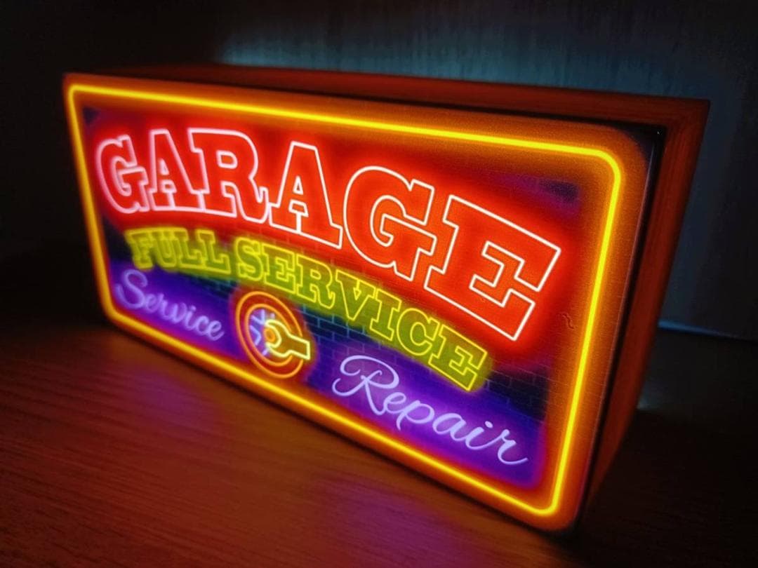 【Lサイズ】ガレージ カーショップ 車 看板 置物 アメリカン雑貨 ライトBOX